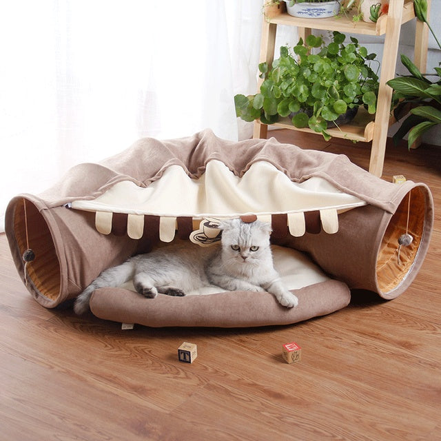 Japasu Luxury Collapsible Pet Tunnel – 2-in-1 Interactive Play Tube & Cozy Indoor Hideaway