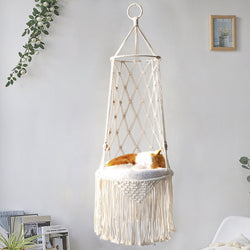 Handcrafted Macramé Cat Hammock – Boho Style Hanging Pet Bed & Luxury Cat Swing