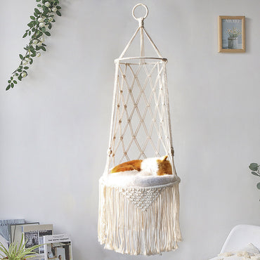 Handcrafted Macramé Cat Hammock – Boho Style Hanging Pet Bed & Luxury Cat Swing