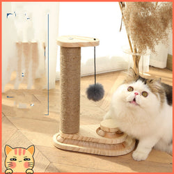 Japasu Luxury 2-in-1 Solid Wood Cat Turntable – Triple-Tier Track Toy with Natural Sisal Scratching Post