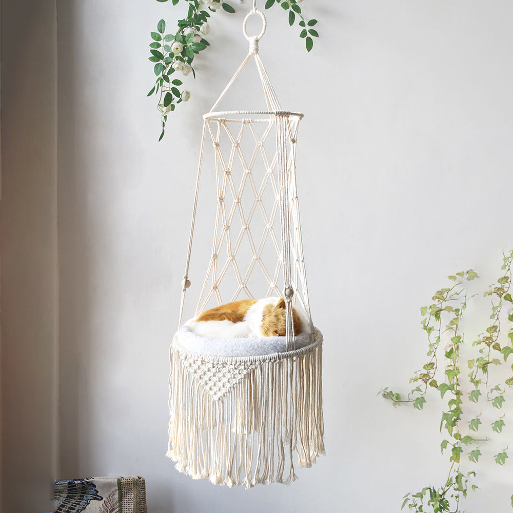 Handcrafted Macramé Cat Hammock – Boho Style Hanging Pet Bed & Luxury Cat Swing