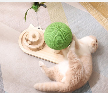 Japasu "Twin-Sphere" Cat Scratching Post – Luxury Double Sisal Ball Activity Center & Solid Wood Furniture
