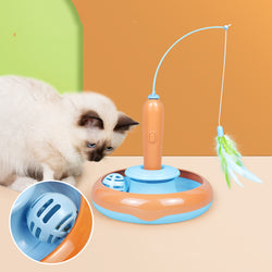 Japasu 2-in-1 Interactive Cat Turntable – Dual-Tier Track Ball Toy with Natural Feather Teaser
