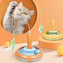 Japasu 2-in-1 Interactive Cat Turntable – Dual-Tier Track Ball Toy with Natural Feather Teaser