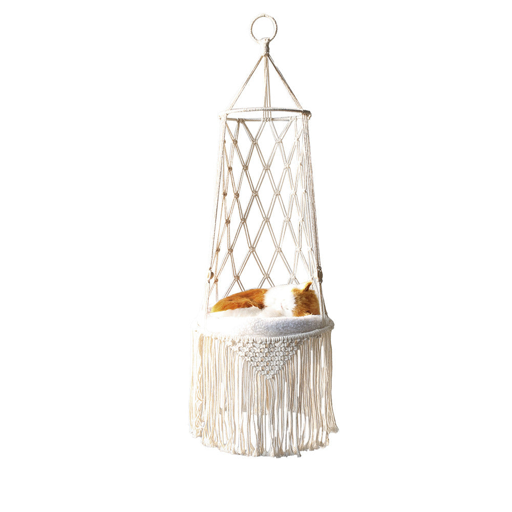 Handcrafted Macramé Cat Hammock – Boho Style Hanging Pet Bed & Luxury Cat Swing